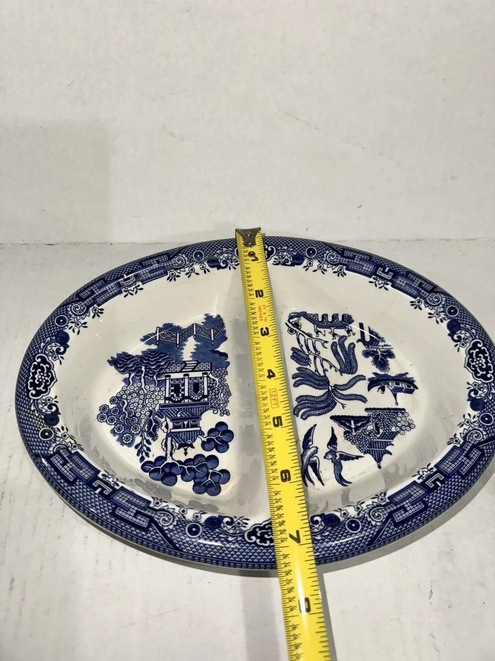 Churchill England BLUE WILLOW Divided Oval Vegetable Serving Dish Bowl 10